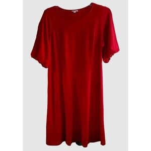 JJill Dress Women's L Red Short Sleeve Stretch Casual Comfort Career A-Line Midi